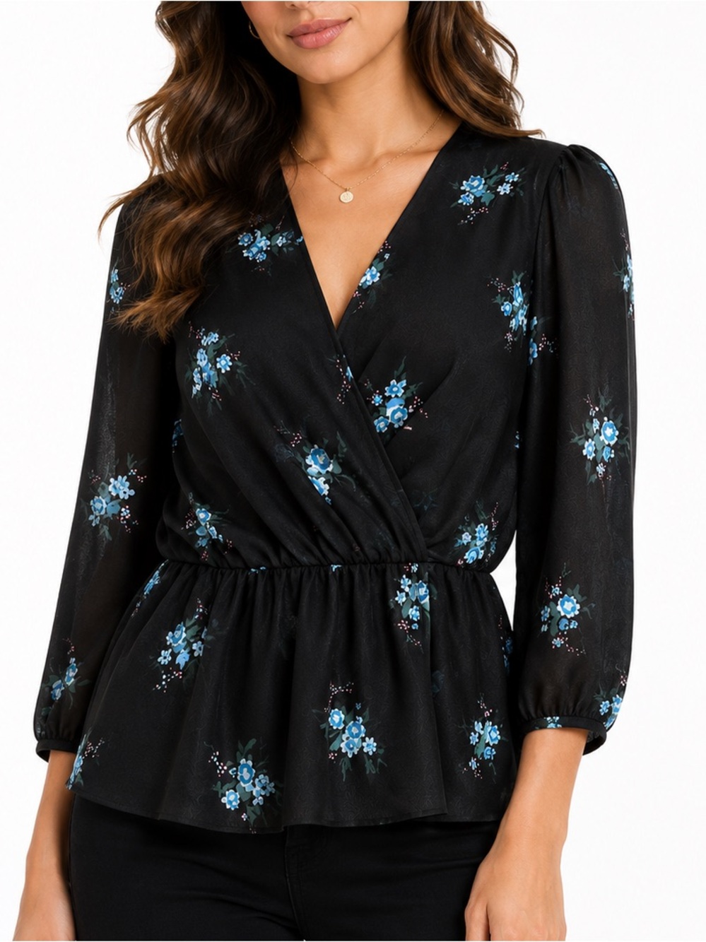 A.L.C. Blue Flower Black Silk Blouse